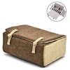 Foldable Storage Bag Outdoor Travel Tote Bag Linen Fabric Button Design Pot Cups Tea Set Organizer 6