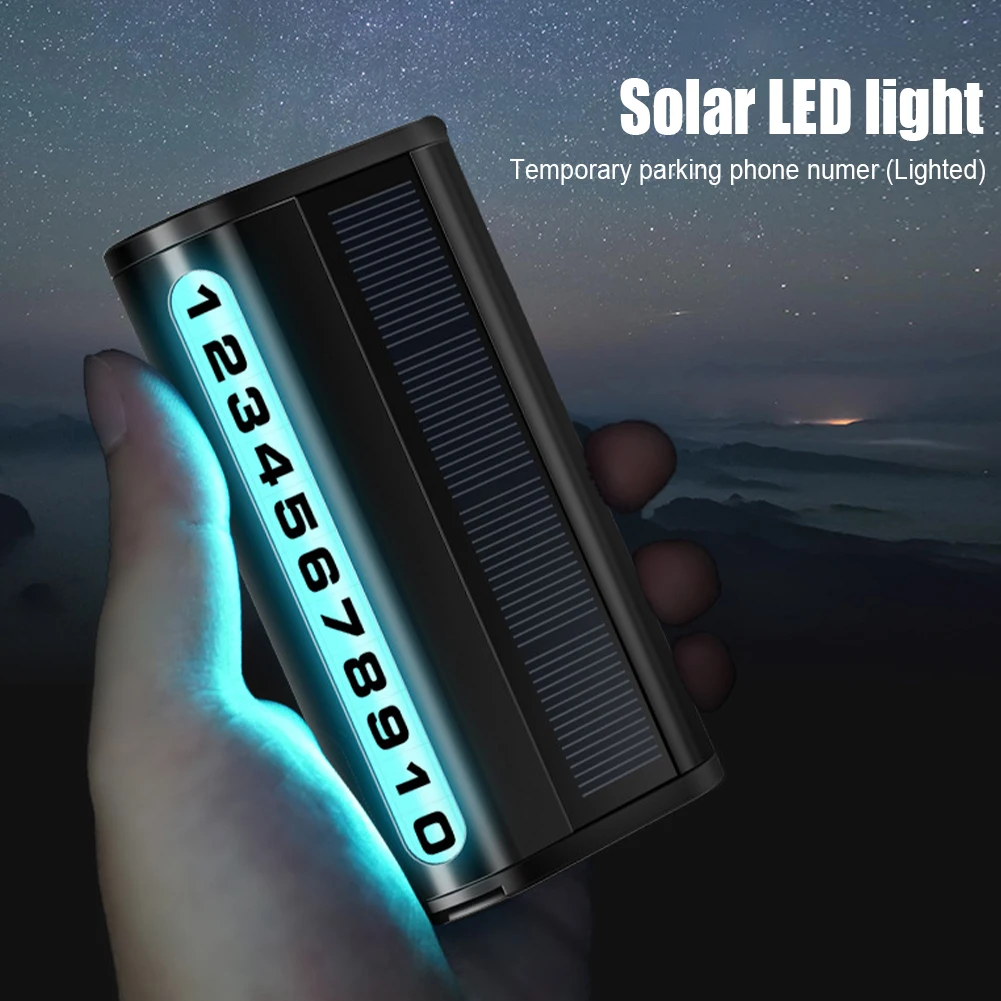 

Car Temporary Parking Number Plate Luminous Parking Phone Number Solar Powered LED Backlight Temporary Number Card Accessories