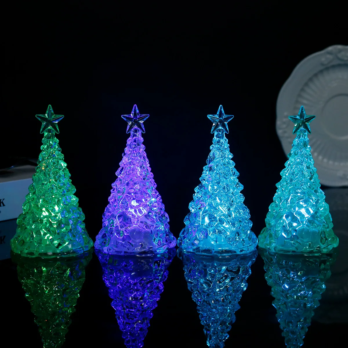 Crystal Glowing Christmas Tree Light Xmas Desktop Decorations Warm Colorful Festival Ornaments Crystal Night Light