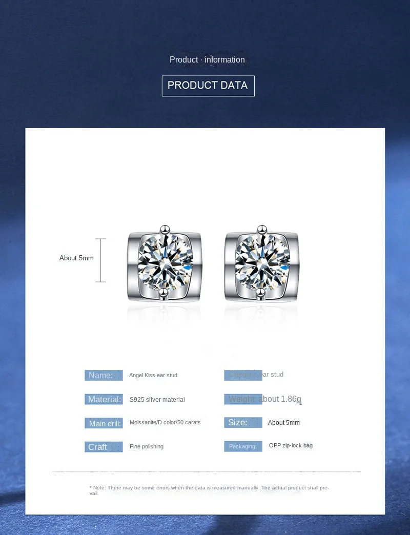 New Earrings S925 Silver Female 0.5 Carat Moissanite Diamond Engagement Wedding Stud Earrings