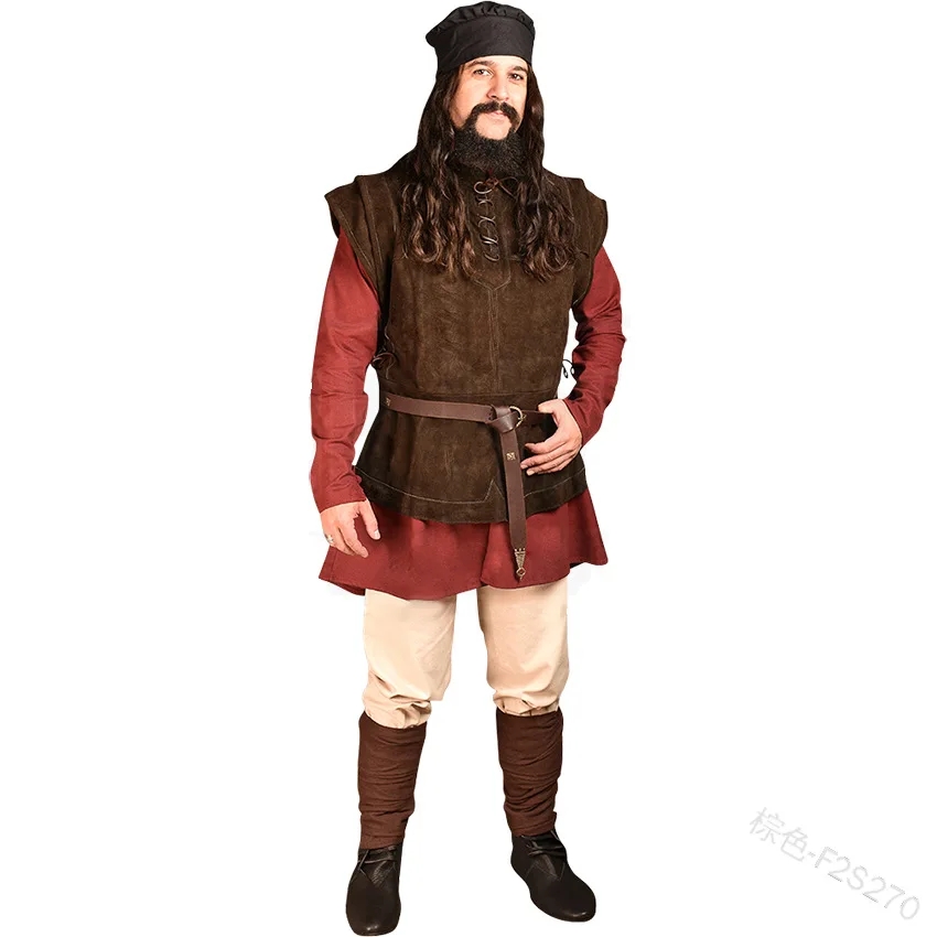 Gothic Men's Cosplay Vest Bandage Pirate Renaissance Knight Waistcoat Tunic Jacket Vintage Warrior Medieval Sleeveless