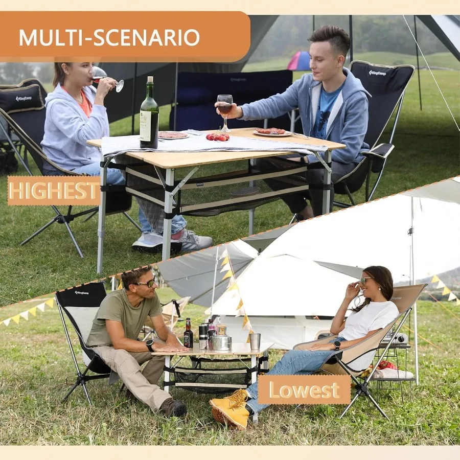 Lightweight Stable Bamboo Folding Camping Table Bamboo Outdoor Folding Tables Adjustable Height Portable Picnic