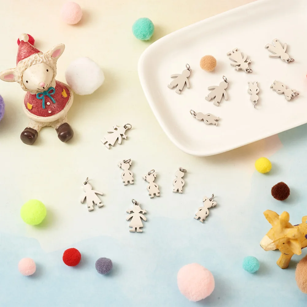 20Pcs Stainless Steel Figure Pendants Boy Girl Charms For Bracelets Necklace Jewelry Making DIY Handmade Findings Accessories