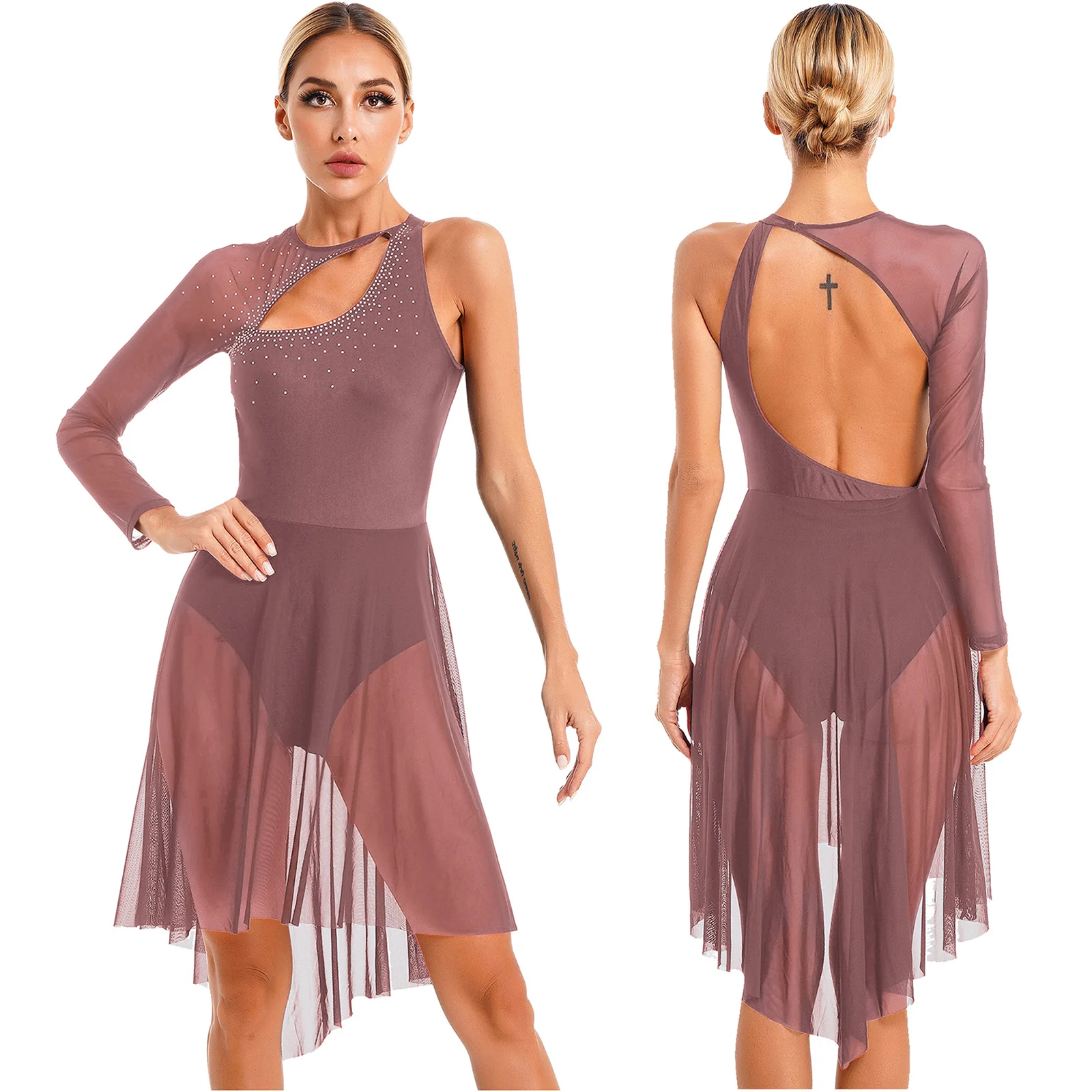 thumbnail image 1 of Vestido de baile de jazz para mujer, traje de patinaje artístico, traje de actuación de baile latino de tango lírico, vestido de salón moderno de manga larga, 1 of 5