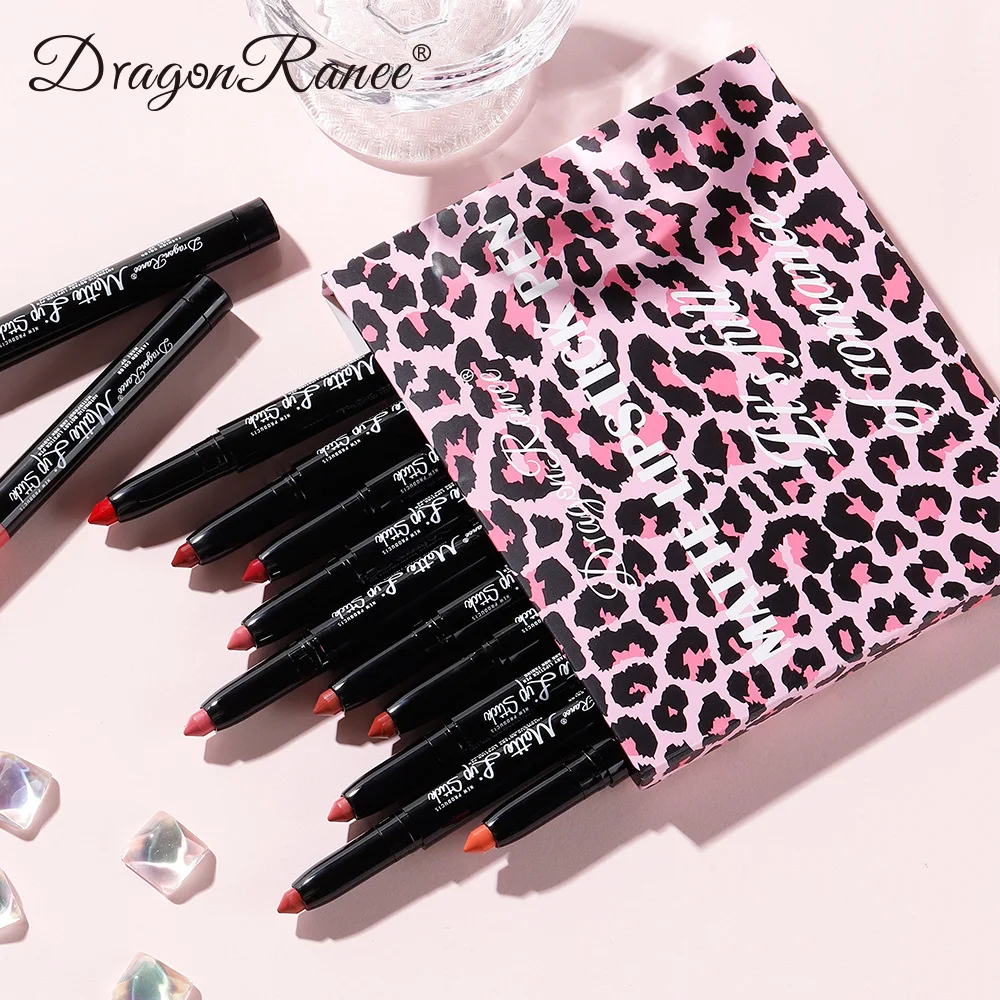 Dragon Ranee12 Color/set Lipstick Pen Matte Velvet Mist Lipstick Pen with Pencil Sharpener Lip Liner Set 3