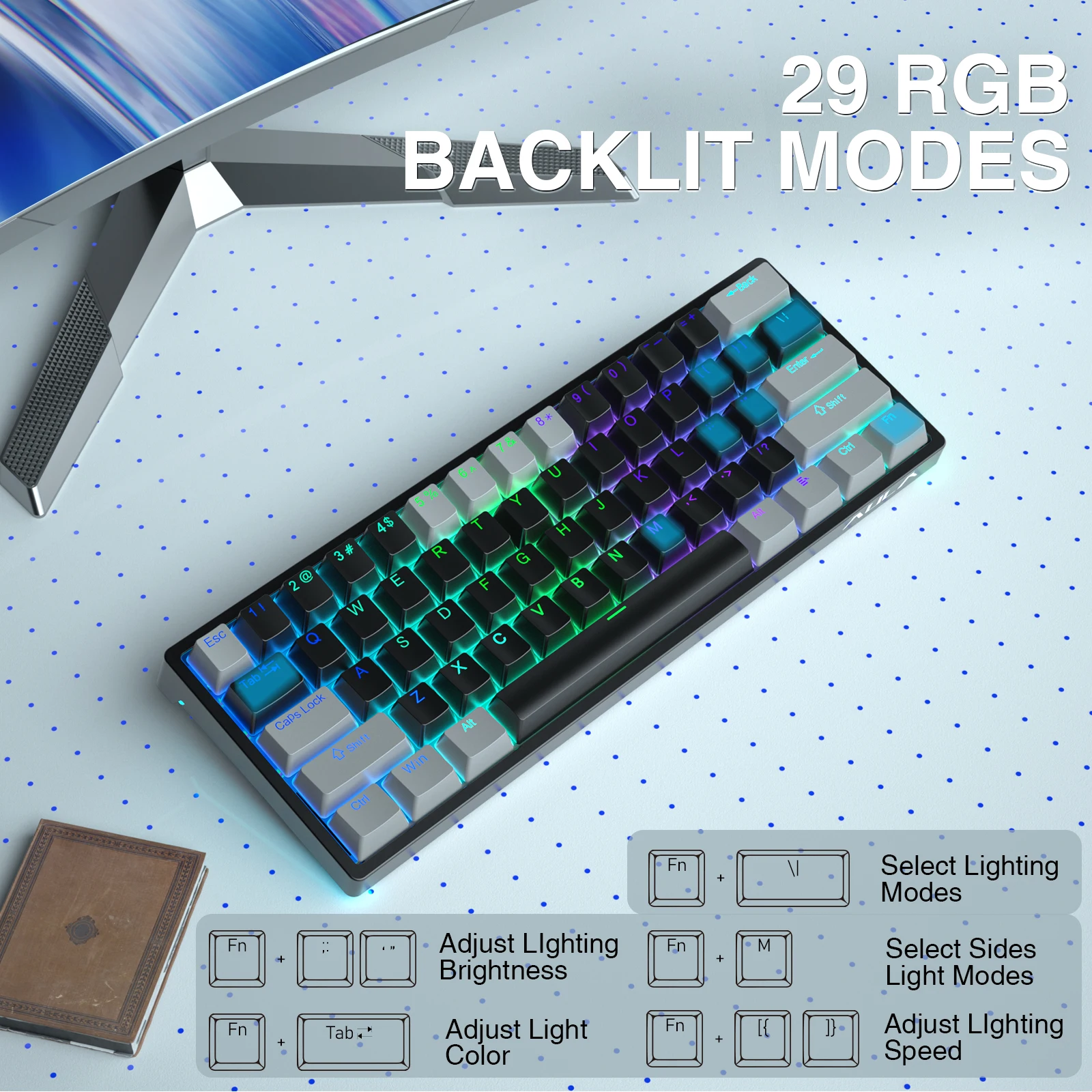 Teclas Teclado com Fio Mecânico Teclado de Jogos Hot-swap Software Personalizado para Tablet Laptop 60 Layout Rgb Backlit Aula-f3261 61 - Imagem 3