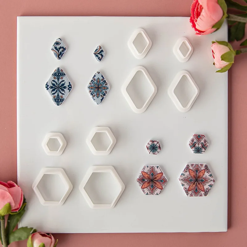 6Pcs/Set Geometry Series Simple Line Creative Graphic Polymer Clay Set Cutting Mold DIY Earrings Jewelry Pendant Decoration Silicone Mold Polymer Clay Cutter