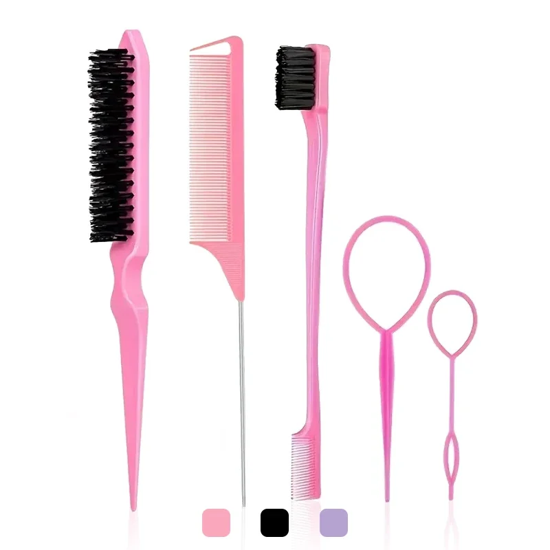 Ultimate DIY Hair Styling Tool Kit - Complete Set with Styling Comb, Braiding Tool, Edge Brush, and Teasing Brush