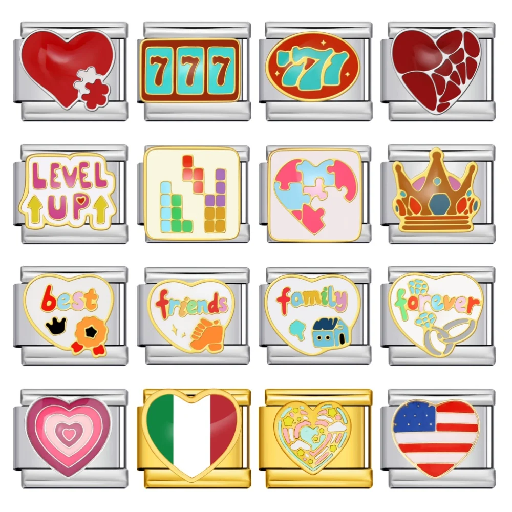 Modische bunte Glasur ​ Schach-Kartenspiel, Herzkarte, Familie, italienisches Armband, Link, passend für 9 mm Edelstahl-Charm, Schmuck, DIY-Herstellung – Detail 1