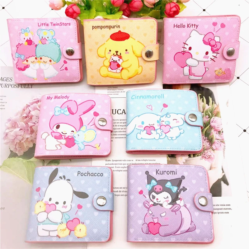 Creative Sanrio Kuromi Cinnamoroll Dog Wallet Coin Purse Badge Sleeve Loose Wallet Id Set with Keychain and Button Card Card purse organizer insert fit for keepall 45 50 55 60 travel bag inner bag liner pouch shaper with zipper pocket