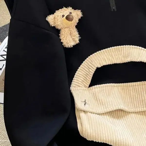 Cute Sweatshirt Autumn Winter Hooded Sweaters Female Clothing Casual Loose All-Match Fashion Drawstring Commute