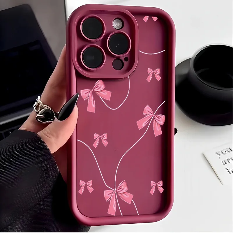 Cute Pink Bow Pattern Silicone Shockproof Phone Case Cover