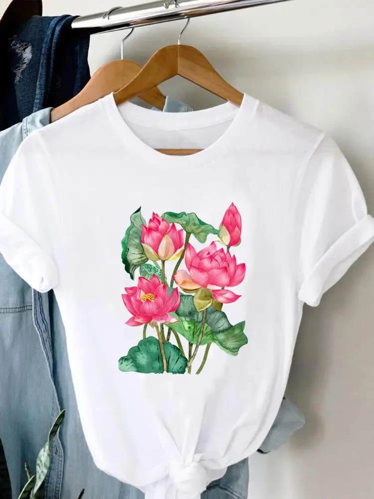 

Cartoon Flower Floral Sweet Graphic Tee Fashion Female Print T Top Women Cartoon Shirt Clothing Short Sleeve T-shirts