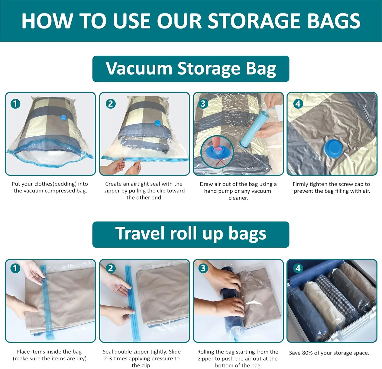Space Saver Bags Compression Storage Bags for Comforters and Blankets, Vacuum Sealer Bags for Clothes Storage 6