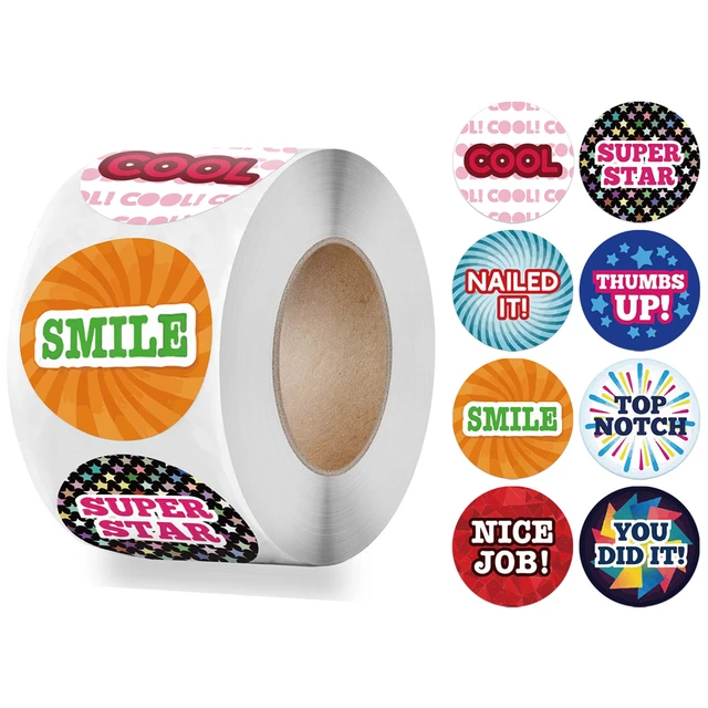 100-500pcs Cute Reward Stickers Roll with Word Motivational Stickers for School Teacher Kids Student Stationery Stickers Kids 500pcs Colour 18