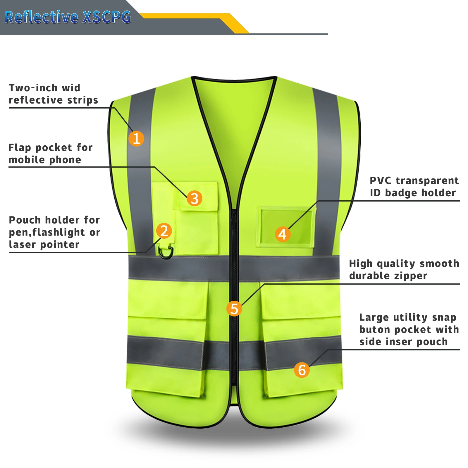 Safety Vest S-5XL for Men Work Vest with Pockets and Zipper Security Protection Working Workwear safety vest