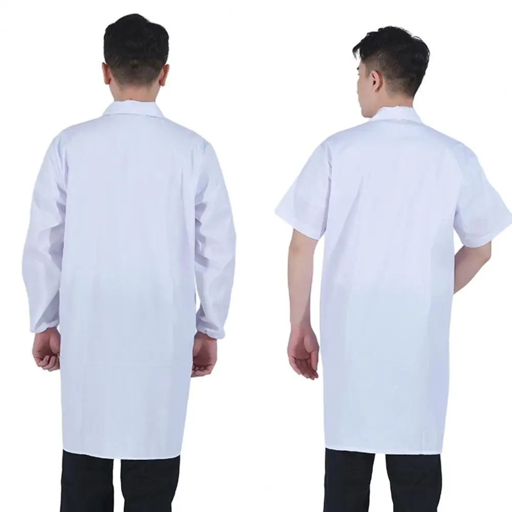 Professional White Coat Unisex Professional Lapel White Coat with Buttons Placket Pockets for Students Laboratory Food Factory