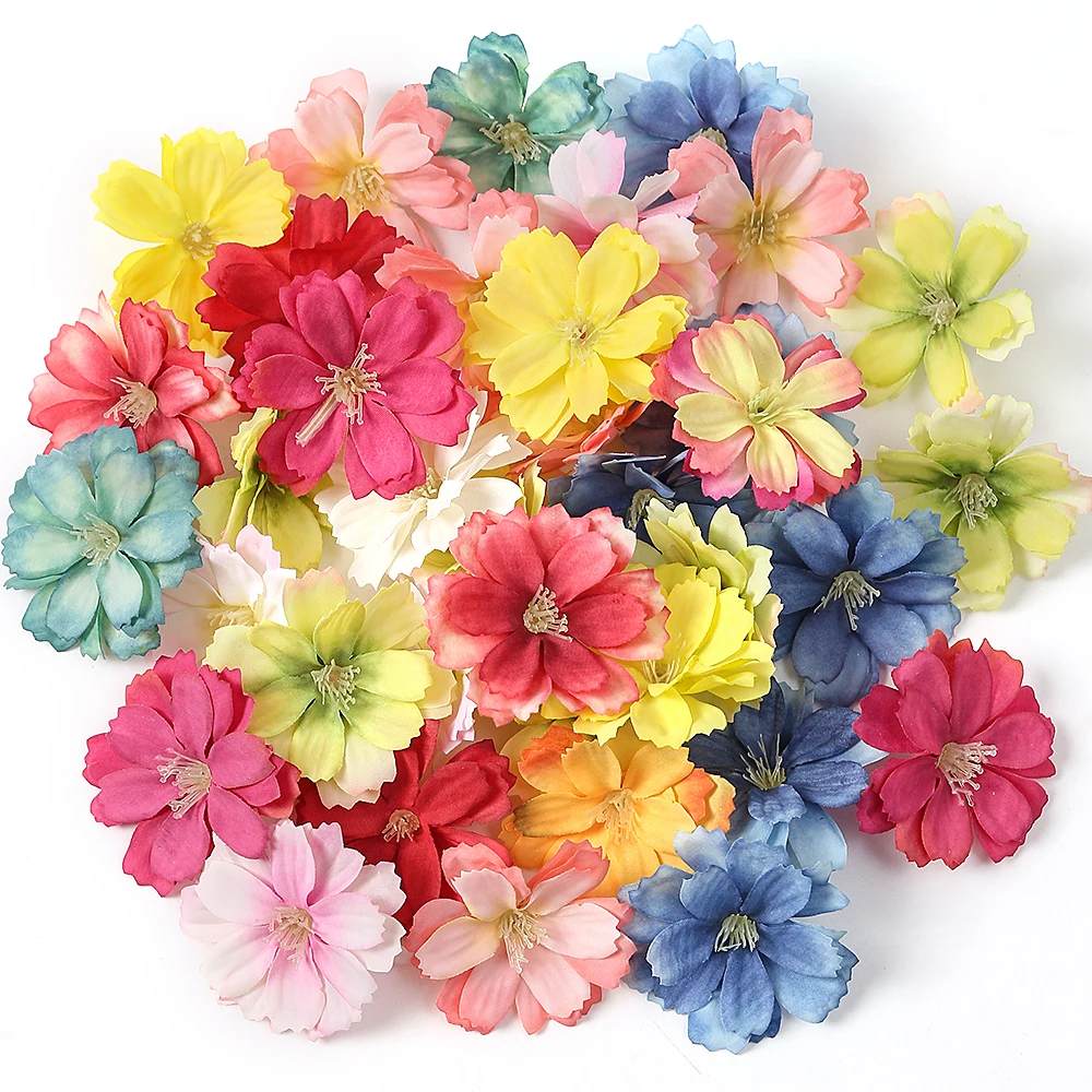 Bulk 30Pcs Artificial Cherry Blossom Flower Head DIY Flower Decoration For Home Wedding Party Car Corsage Decoration Fake Flower