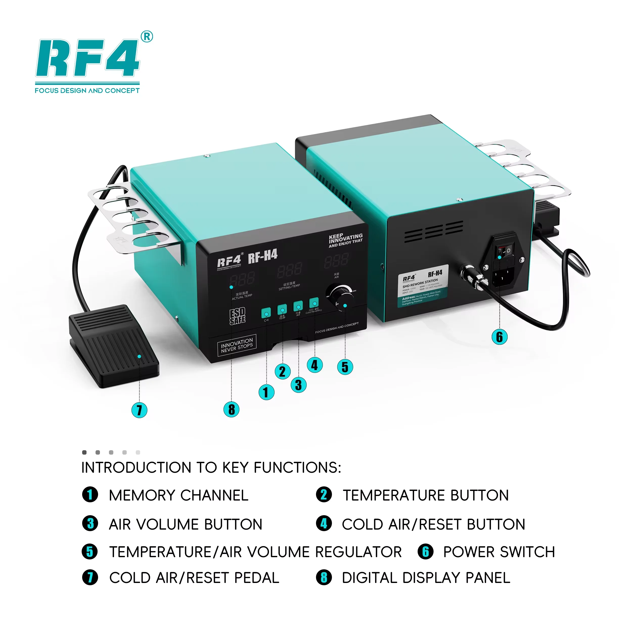 RF4 RF-H4 1200W Intelligent Hot Air Soldering Station Powerful Heat Gun BGA Rework Station for Cell Phone PCB Desoldering Repair 4