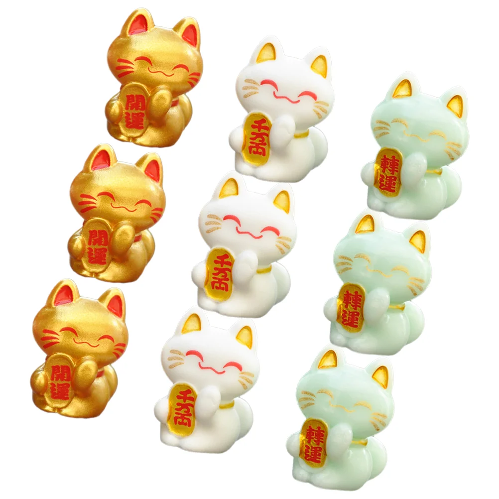 

9 Pcs Animal Mini Lucky Cat Figurine Lovely Fortune Ornaments Miniature Figurines Resin Sculpture