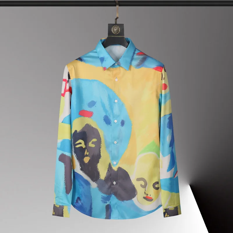 

Новая мужская не требующая глажки рубашка с длинным рукавом, модная Облегающая рубашка с принтом, одна штука для доставки