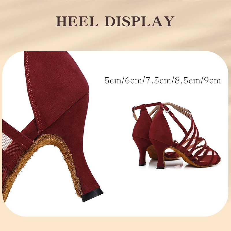 Latin Dance Shoes Women Ladies Jazz Tango Ballroom Suede+Mesh Dancing Shoes Fish mouth Breathable Sandals Exercise 5cm/6cm/7cm 4