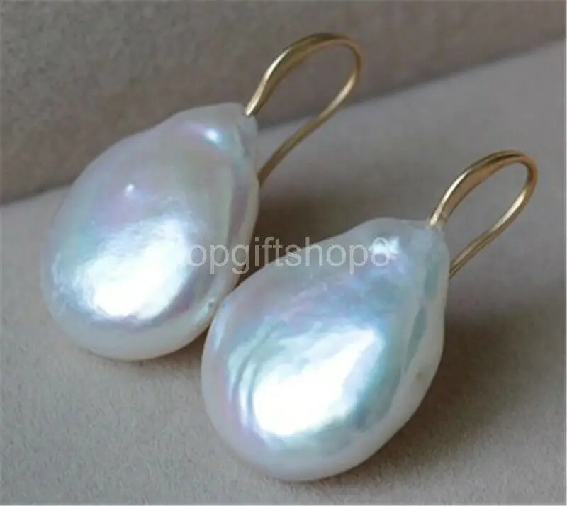 

18-22MM white south sea baroque Keshi Pearl Earrings 14k gold