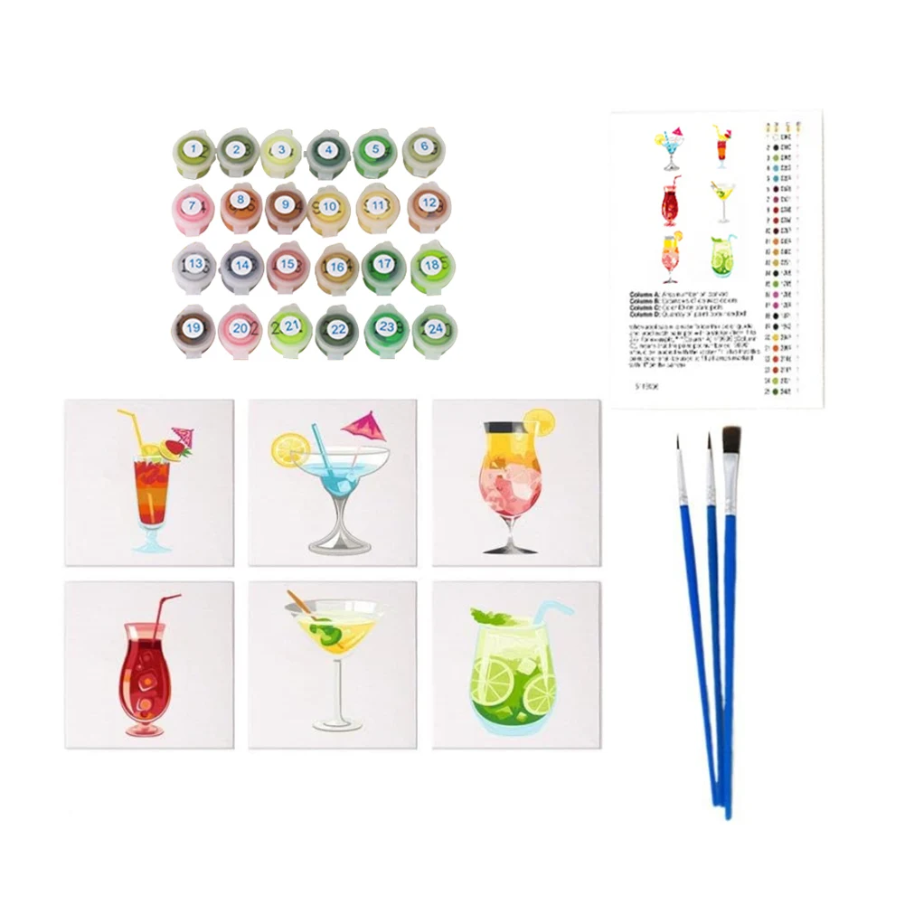 6 Pack Paint by Numbers Kit with Brush and Acrylic Paints Color By Number Painting Kits DIY Acrylic Oil Painting for Adults