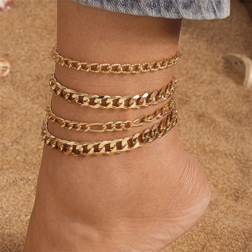 Aihua Mode Gold Farbe Link Ketten Fußkettchen Für Frauen Multilayer Barfuß Knöchel Auf Bein Armband Fuß Schmuck Geschenke – Detail 1