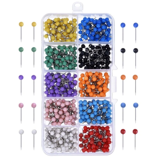 Push Pins 500Pcs/Set Map Tacks Push Pins Plastic Head With Steel Point 4MM 11MM Cork Board Safety Colored Thumbtack