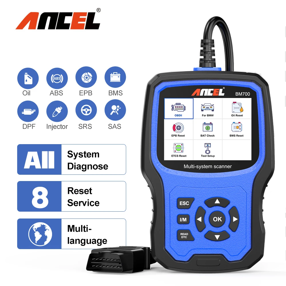 Ancel Bm700 Full System Diagnostic Tool Obd2 Scanner Injector Coding Epb Sas Airbag Abs Oil