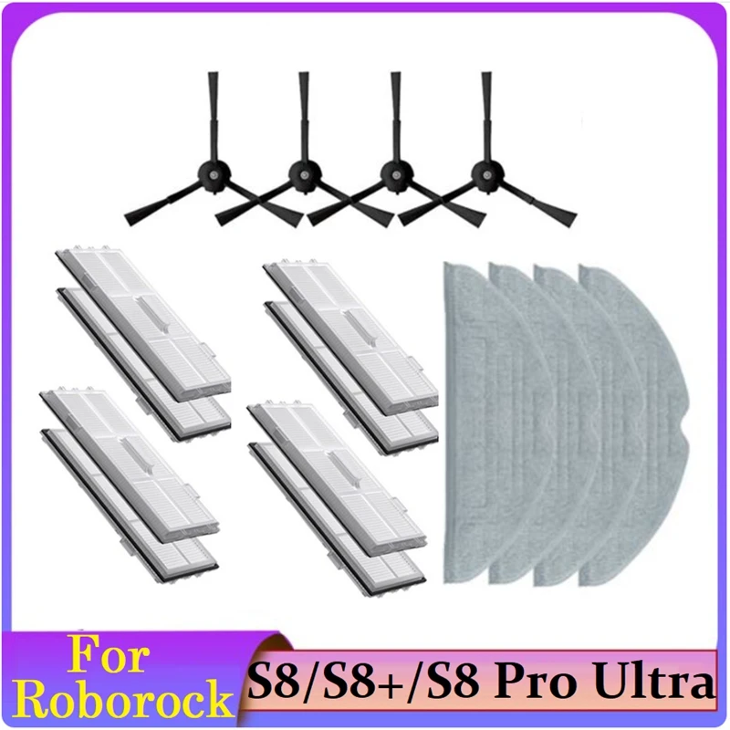 

14PCS Washable HEPA Filter Mop Clothside Brush For Roborock S8 Pro Ultra /S8+/S8 Robot Vacuum Cleaner Accessories
