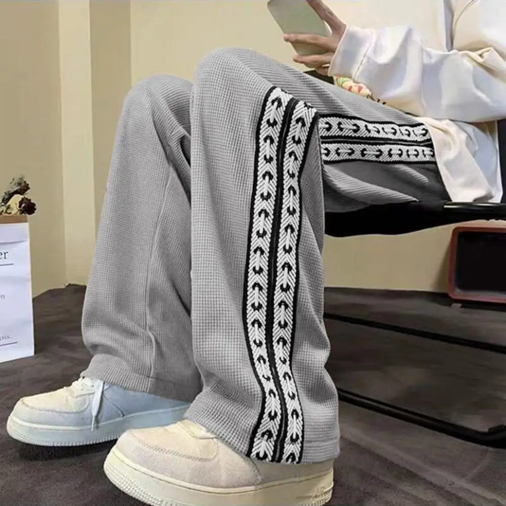 Men Pants Shrink Resistance Absorb Sweat Drawstring Elastic Waist Waffle Grid Casual Trousers Sports Clothing wide leg sweatpants wide leg pants men dress pants