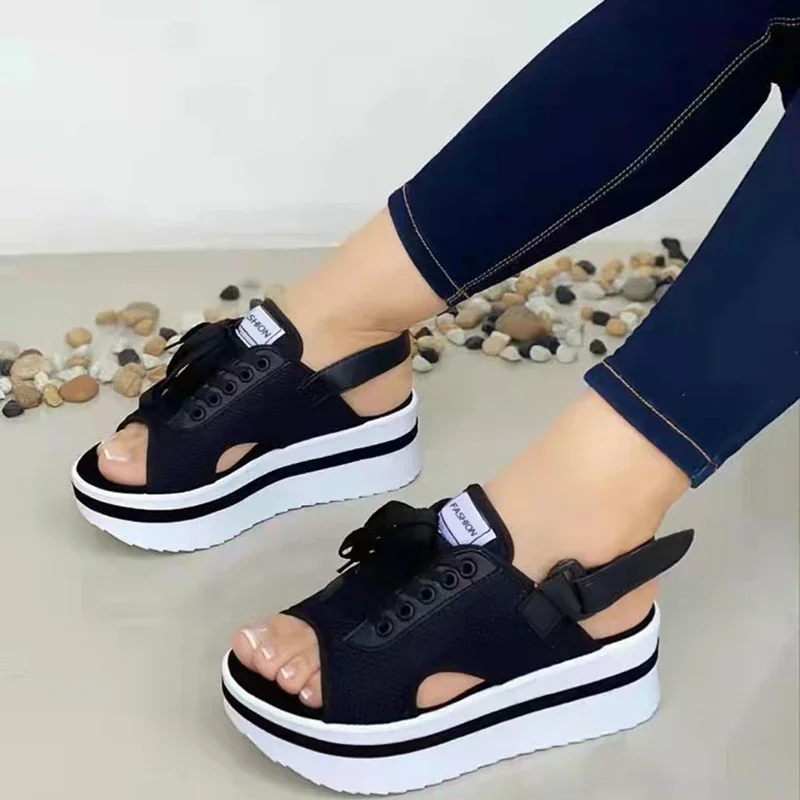 

New Women's Fashion Peep Toe Flat Shoes Women Casual Platform Sandals Comfort Designer Height Increase Beach Shoes 2024 Summer