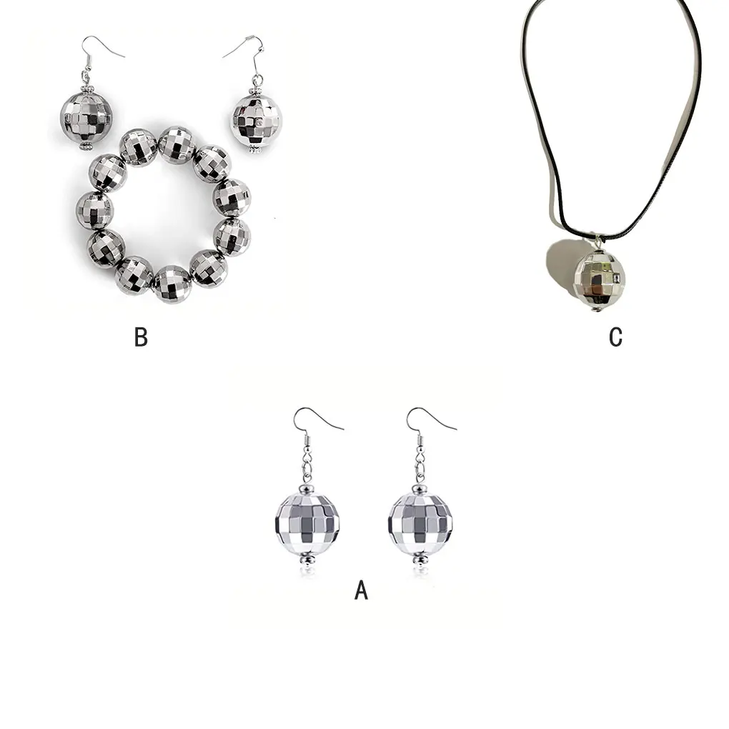 Disco Ball Orecchini Bracciale Specchio Rotondo Ear Drops Collana Gioielli Estetici 70 S Dance Party For Women Girls