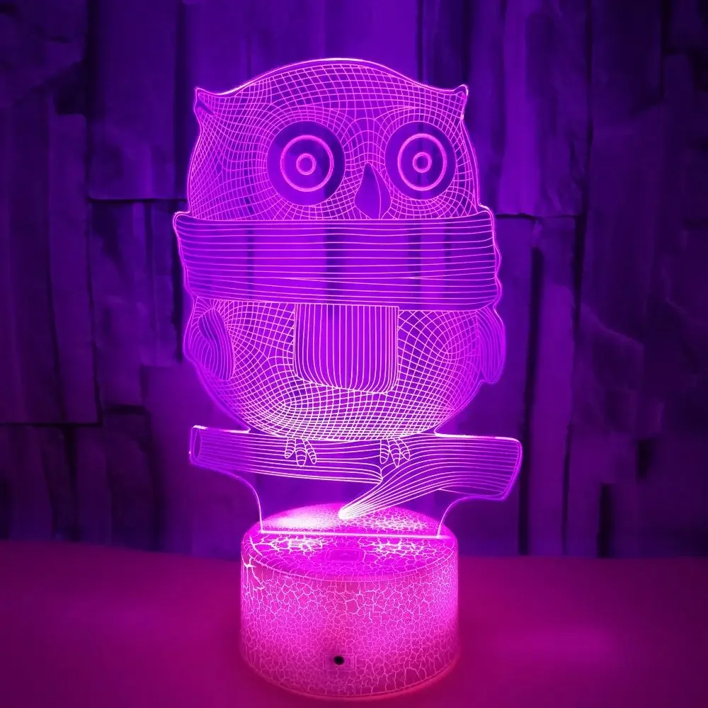 

Animal Owl 3D Night Lights LED Table Desk Lamp 7 Color Changing Nightlight Creative Gift for Kids Room Decor Atmosphere Light