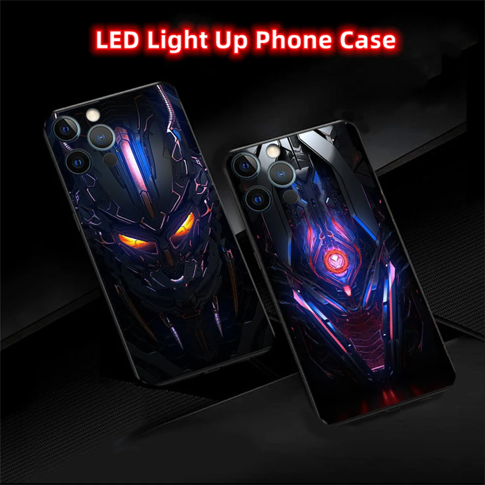 

Dark War Armor Sound Control LED Flash Cases For Samsung S24 S23 S22 S21 S20 FE Note 10 20 Plus Ultra A54 Luminous Glass Cover