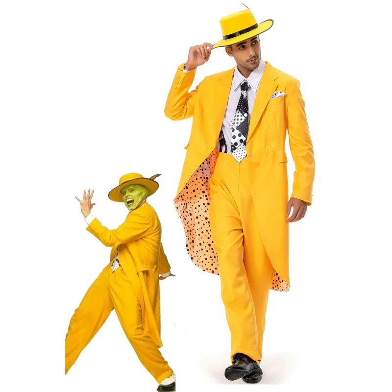 

The Mask Jim Carrey Cosplay Costume Man Yellow Suit Outfits Halloween Party Role Play Clothes For Male Adult New