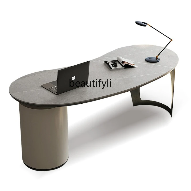 

Italian Light Luxury Stone Plate Desk Modern Study Desk Home Bedroom Computer Desk