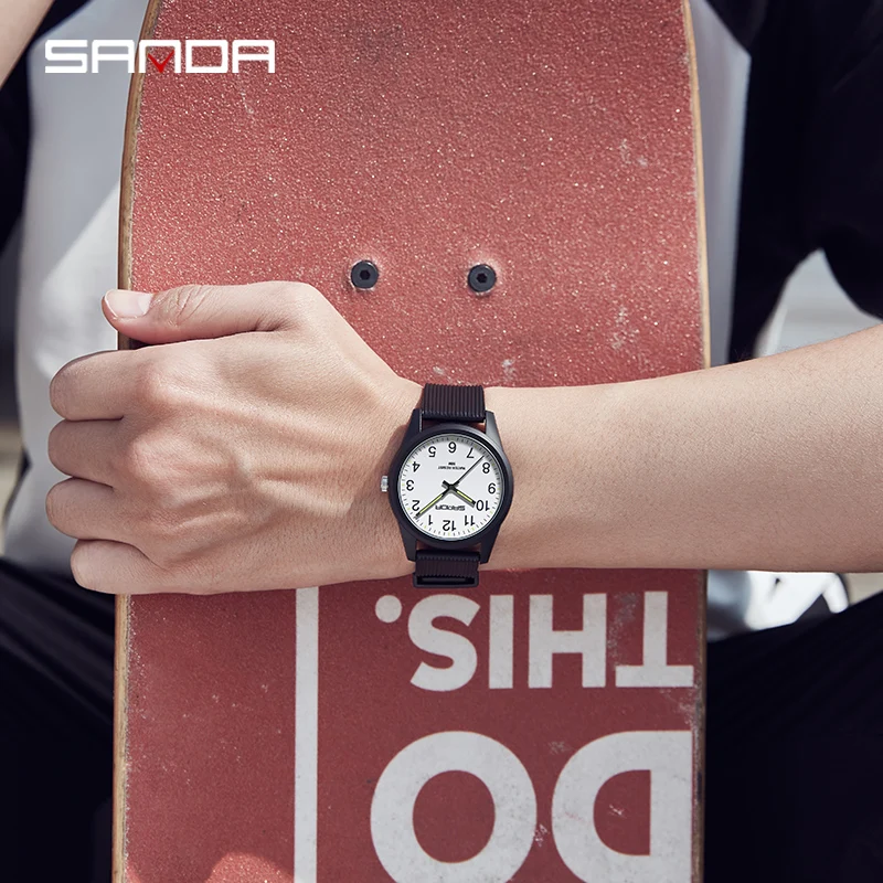 Fashion Sanda Top Brand Simple Quartz Original Women Men Wristwatch Waterproof Outdoor Clock New Style Students Wrist Watches 6