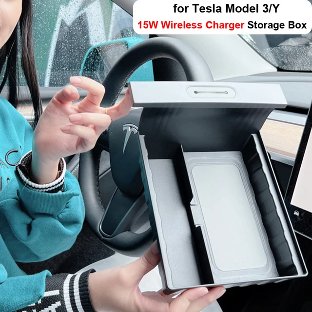 for Tesla Model 3 Y Front Center Console Storage Box with 15W