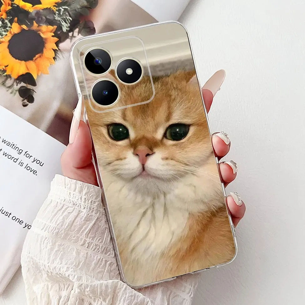Clear Cute Cat & Butterfly Design Phone Case with Flower Accents - Stylish Protective Back Cover