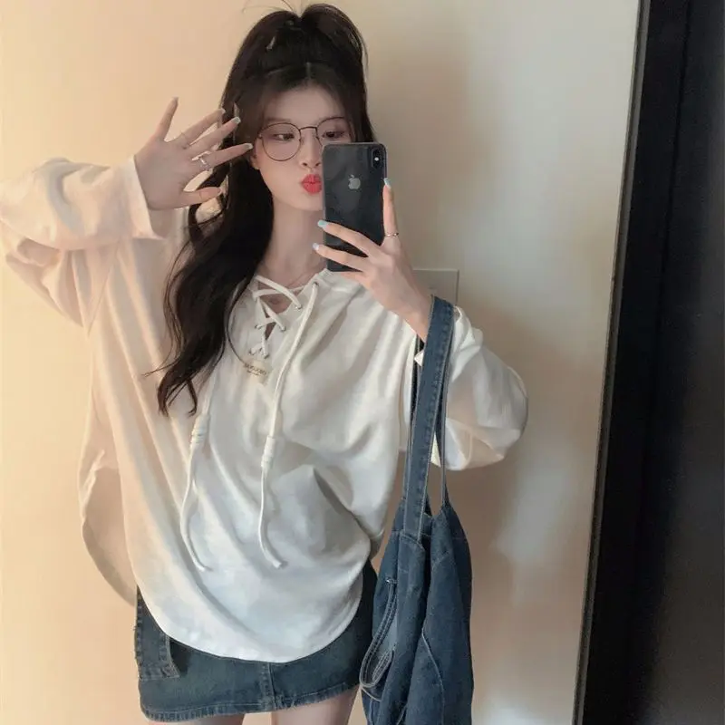 Casual Black Hoodies Women Korean Fashion Oversize Cute Tops Chic Sexy Pullovers Preppy Female Sweatshirts All-match