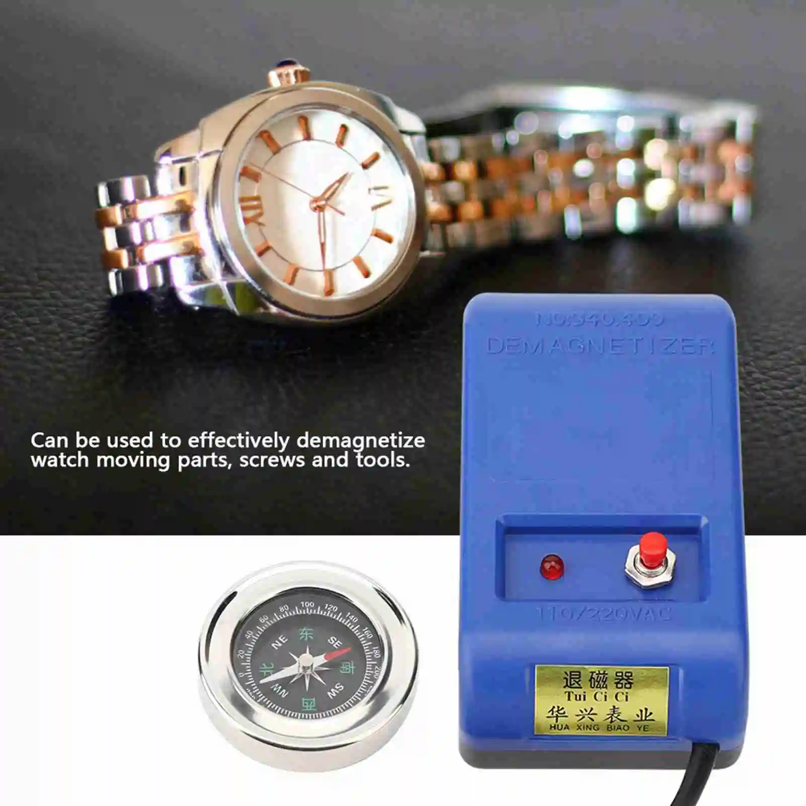 Portable Watch Repair Demagnetizer and Compass Tool Kit for Effective Demagnetization of Moving Parts
