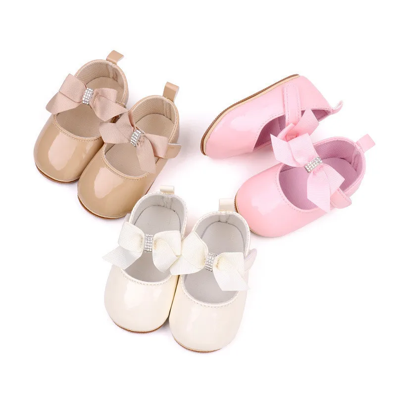 New Baby Girls Shoes Fashion Solid Infant PU First Walkers With Bowknot Soft Rubber Sole Newborn Girls Princess Shoes