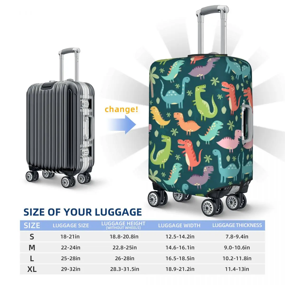 Cute Colorful Dinosaurs Suitcase Cover Tyrannosaurus Rex Dinosaur Capri Business Holiday Fun Luggage Accesories Protector