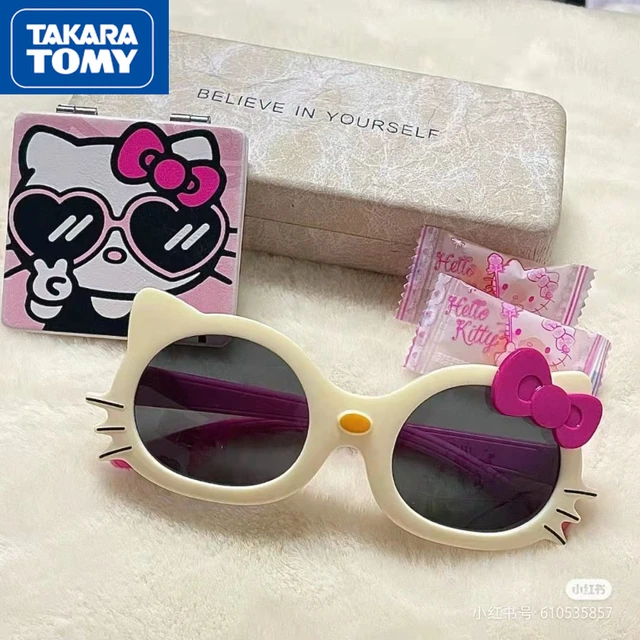 TAKARA TOMY Hello Kitty Summer Photo Glasses Girls Student Cute Cartoon Lightweight Sunglasses UV Protection Sunshade Mirror 1