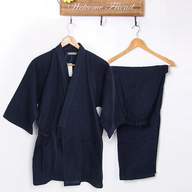 Pure Cotton Japanese Kimono Traditional Summer Autumn Pajamas Set Yukata Women Men Causal Long Sleeve Home Clothes Kimono Suit japanese kimono