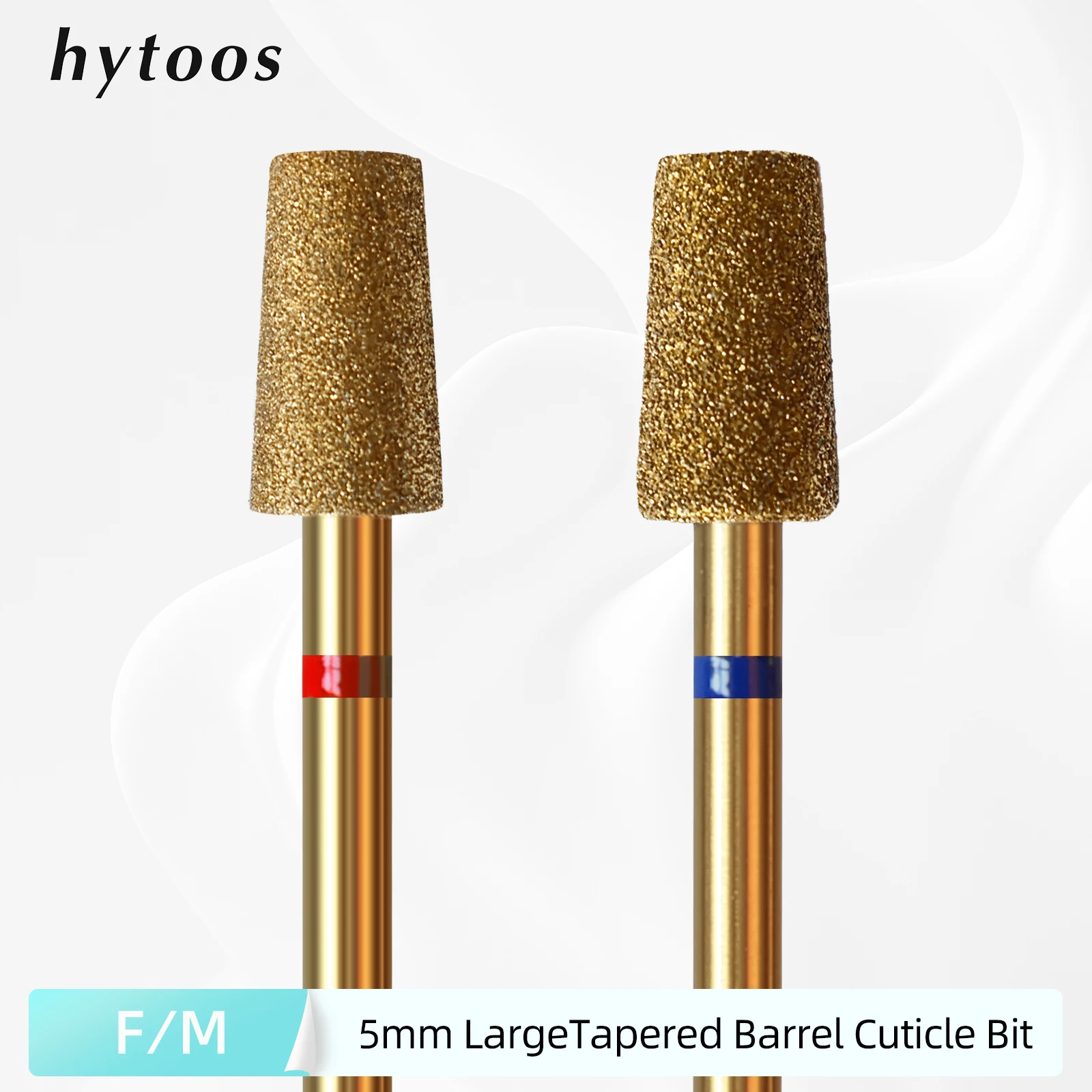 HYTOOS 5mm Large Tapered Barrel Cuticle Clean Nail Drill Bit, Titanium Russian Diamond Nail Bits Nail Cleaner Accessories Tool