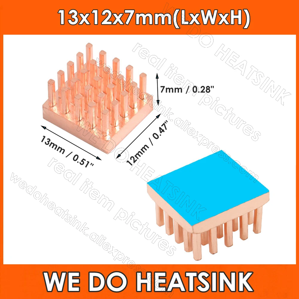 

13x12x7mm Copper Pin Fins Heat Sink with Thermal Self Adhesive Tape Heatsink for Electronics VGA RAM Cooling Heatsinks Cooler